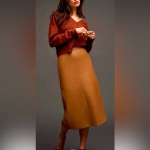 NWT Womens Joe’s Jeans Doreen Faux Vegan Leather Midi Skirt Fawn Tan Camel Small